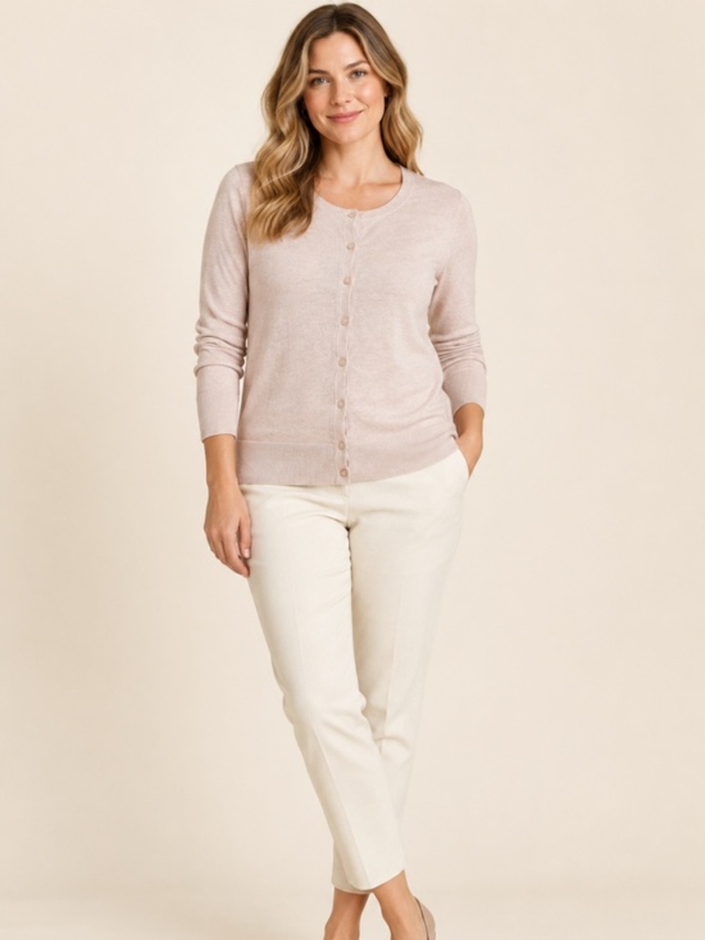 A New Day Blush Pink Cotton Blend Button Front Cardigan Sweater Large